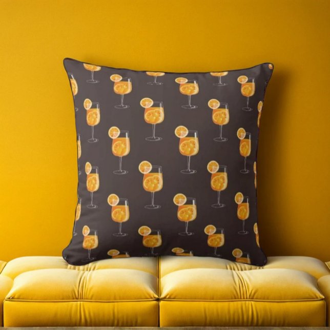 Aperol Spritz Cocktail Illustration Throw Pillow (Creator Uploaded)