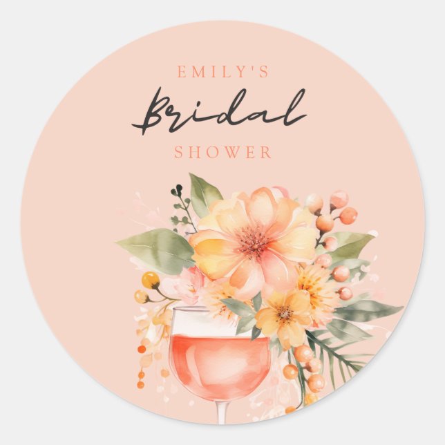 Aperol Spritz Floral Bridal Shower Classic Round Sticker (Front)