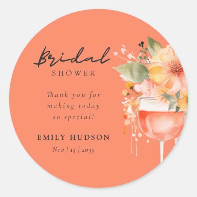 Aperol Spritz Floral Bridal Shower Classic Round Sticker (Front)