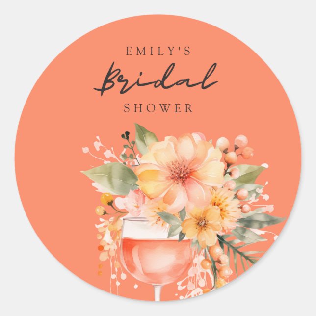 Aperol Spritz Floral Bridal Shower Classic Round Sticker (Front)