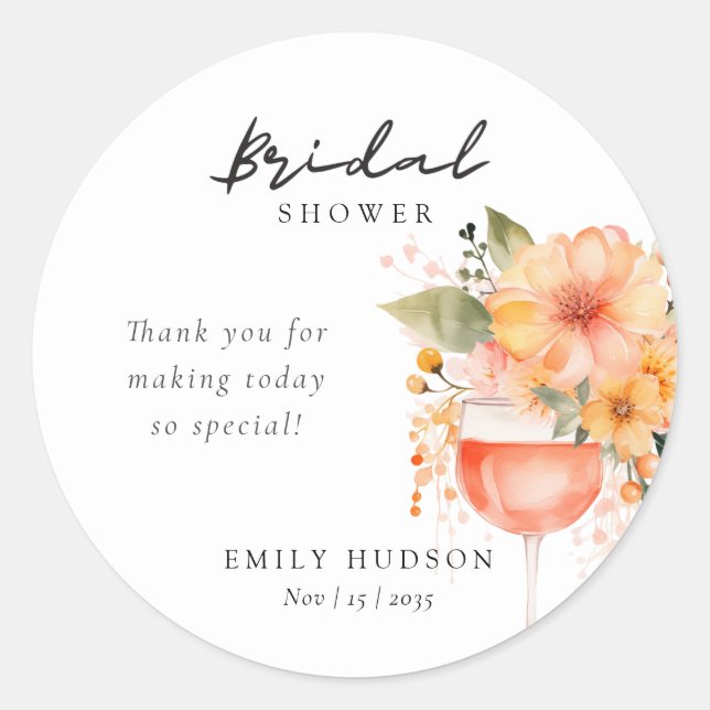 Aperol Spritz Floral Bridal Shower Classic Round Sticker (Front)