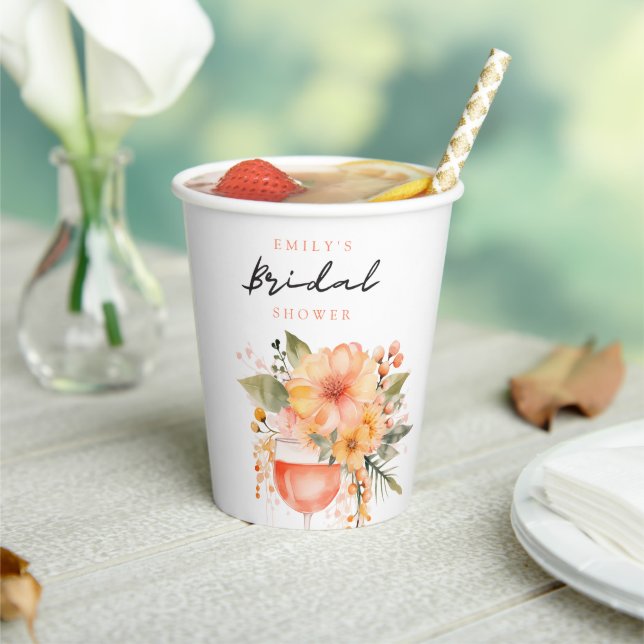 Aperol Spritz Floral Bridal Shower Paper Cups (Insitu)
