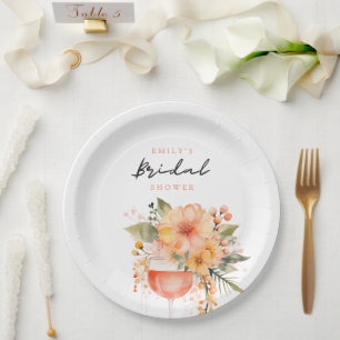 Aperol Spritz Floral Bridal Shower Paper Plate