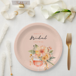 Aperol Spritz Floral Bridal Shower Paper Plate