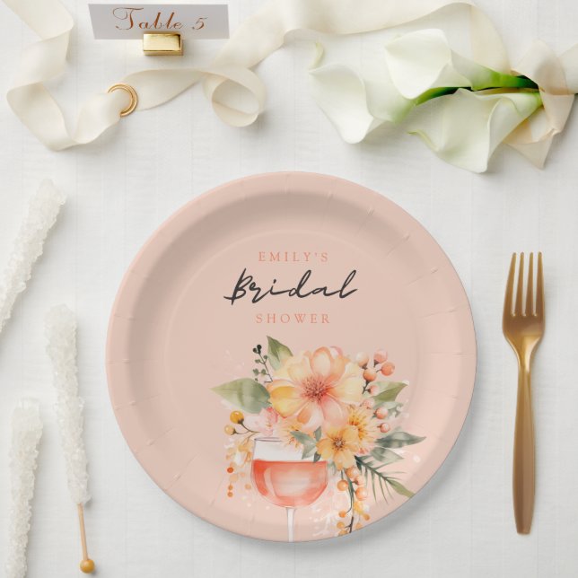 Aperol Spritz Floral Bridal Shower Paper Plate (Wedding)