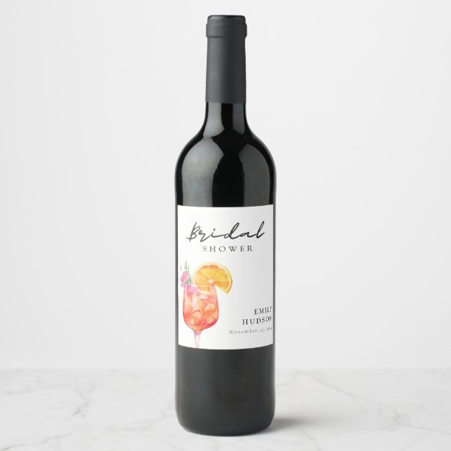 Aperol Spritz Floral Bridal Shower Wine Label (Front)