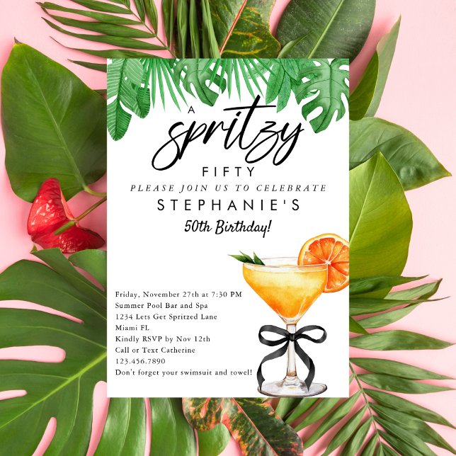 Aperol Spritz Tropical Cocktail Chic 50th Birthday Invitation (Creator Uploaded)