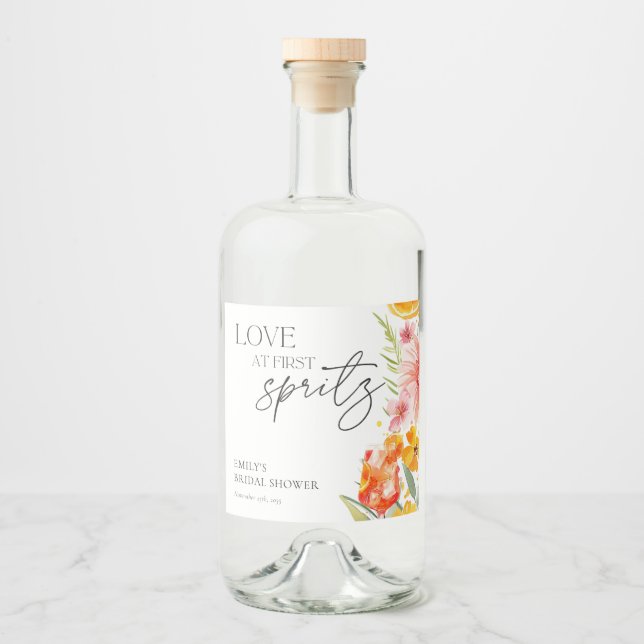 Aperol Spritz Watercolor Bridal Shower Liquor Bottle Label (Front)