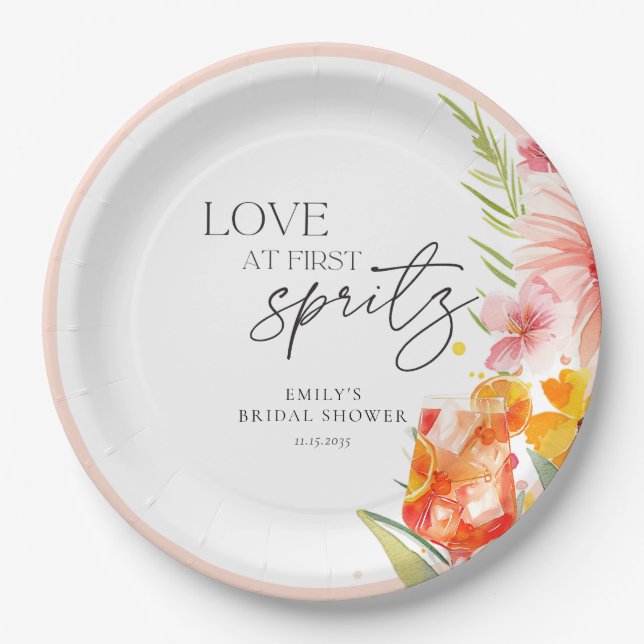 Aperol Spritz Watercolor Bridal Shower Paper Plate (Front)