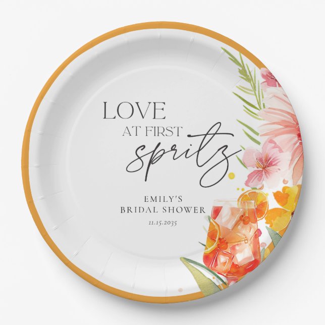 Aperol Spritz Watercolor Bridal Shower Paper Plate (Front)