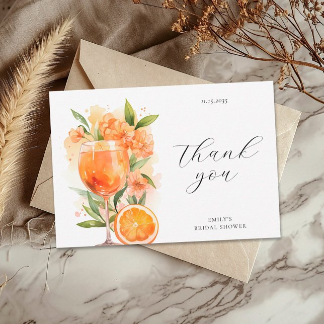 Aperol Spritz Watercolor Bridal Shower Thank You Card (Creator Uploaded)