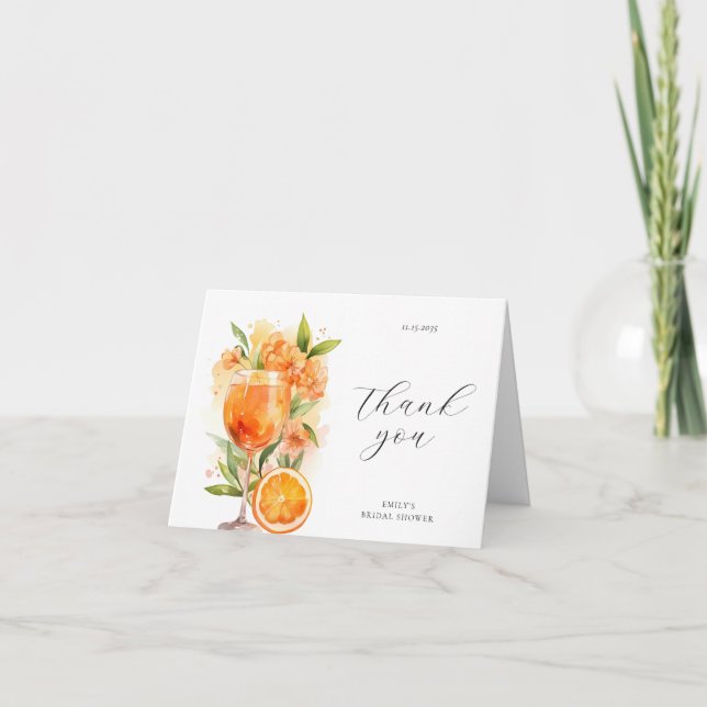 Aperol Spritz Watercolor Bridal Shower Thank You Card (Front)