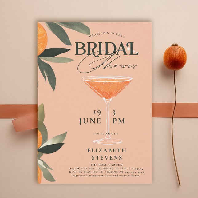 Aperol Spritz Watercolor Modern Chic Bridal Shower Invitation (aperol spritz bridal shower invitation watercolor cocktail theme brunch garden pool party summer)