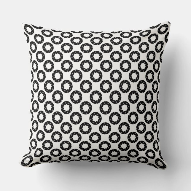 Aperture Pattern - Black on White Throw Pillow (Front)