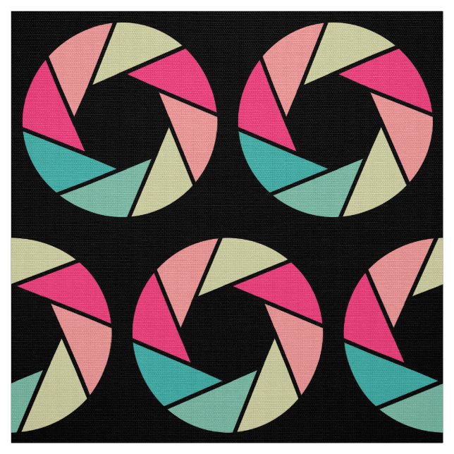 Aperture Pattern - Colours on Black Fabric (Swatch)