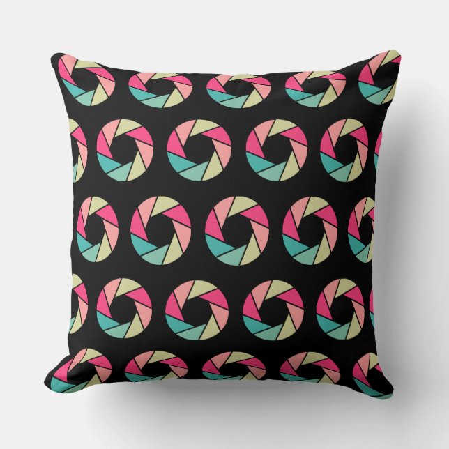 Aperture Pattern - Colours on Black Throw Pillow (Front)