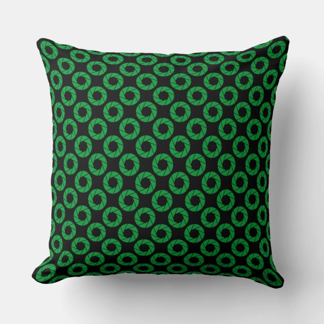 Aperture Pattern - Grass Green on Black Throw Pillow (Front)