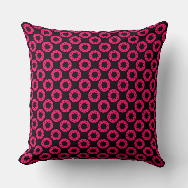 Aperture Pattern - Neon Red on Black Throw Pillow (Front)