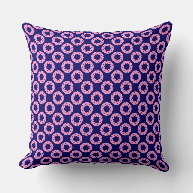 Aperture Pattern - Pink on Deep Navy Throw Pillow (Front)