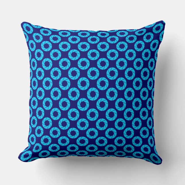 Aperture Pattern - Sky Blue on Deep Navy Throw Pillow (Front)