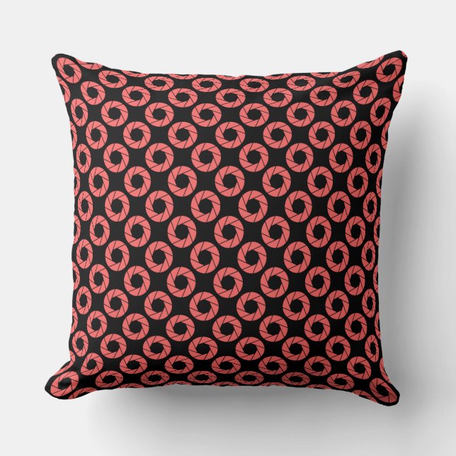 Aperture Pattern - Tropical Pink on Black Throw Pillow (Front)