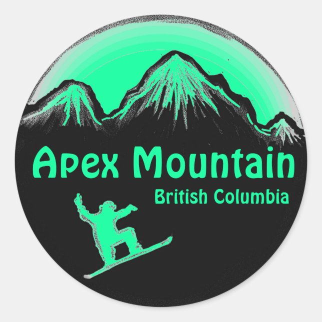 Apex Mountain BC Canada teal snowboard stickers (Front)