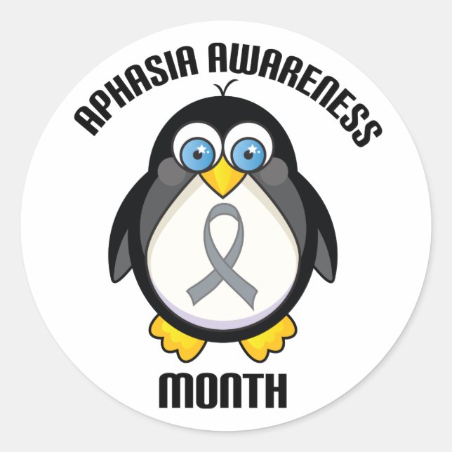 Aphasia Awareness Penguin Ribbon Stickers (Front)