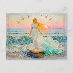 Aphrodite Rising from Seashell at the Ocean Shore Postcard