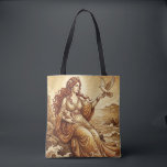 Aphrodite Vintage Mythology Tote Bag<br><div class="desc">This elegant tote bag features a vintage-style illustration inspired by classical Greek mythology. The artwork depicts Aphrodite, goddess of love and beauty, portrayed in a refined antique engraving style with warm sepia tones and delicate classical details. Seated by the sea where myth tells she first emerged, Aphrodite is accompanied by...</div>