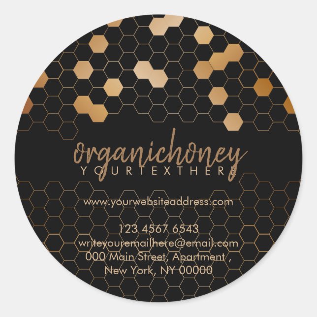 Apiarist Honey Jar Beewax Candle Gold Honeycomb Classic Round Sticker (Front)