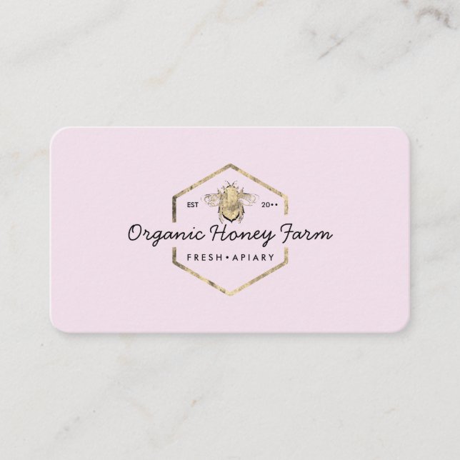 Apiarist Pink Gold Bumble Bee Honeycomb Business Card (Front)