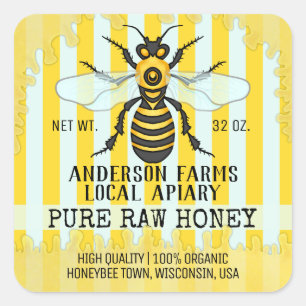 Apiary Bee Honey Jar Labels   Honeybee Striped