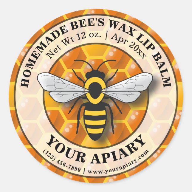 Apiary Bee's Wax Lip Balm Label Honeycomb Template (Front)