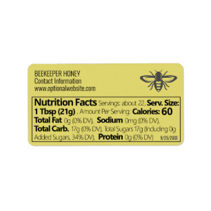 Apiary Info Honey Nutrition Facts Straw Gold Label