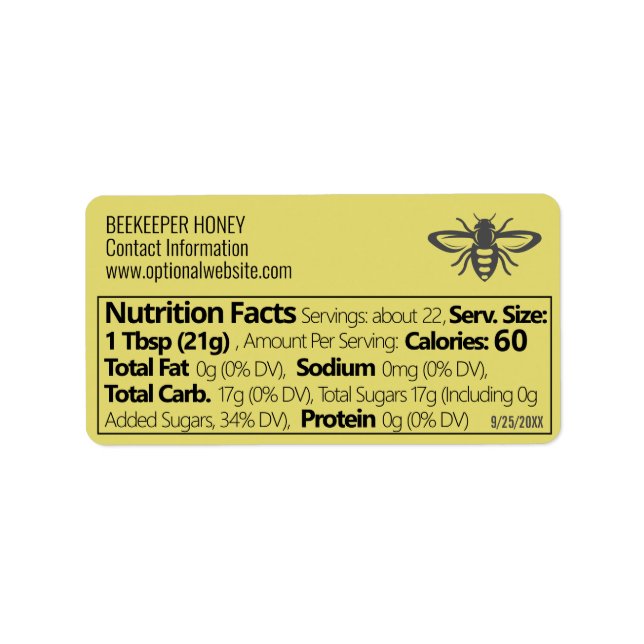 Apiary Info Honey Nutrition Facts Straw Gold Label (Front)