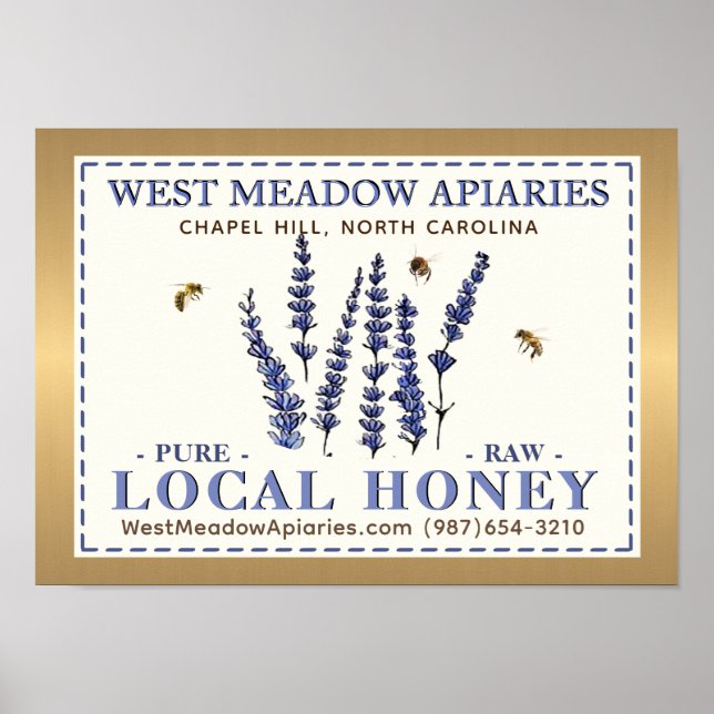 Apiary Name Farmer's Market Gold Local Honey Poster (Front)