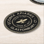 Apiary Promotional Coaster Black Bee Honey<br><div class="desc">Market your Beekeeping Business with this classy black and gold promotional paper coaster. Design features a vintage French bee and compound ivory and gold dotted border. Ideal for marketing your apiary name/products at farmer's markets, educational events, beekeeping fairs & seminars, or as a "freebee" for customers that buy more than...</div>