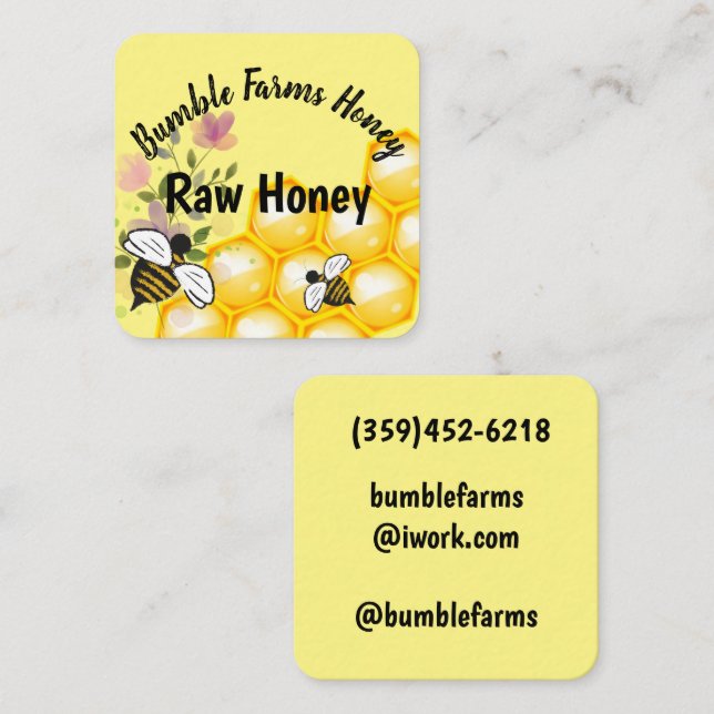 Apiary RAW HONEY Custom label Square Business Card (Front/Back)