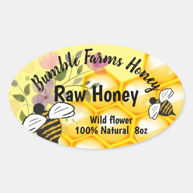 Apiary RAW HONEY étiquette OVAL personnalisé (Devant)