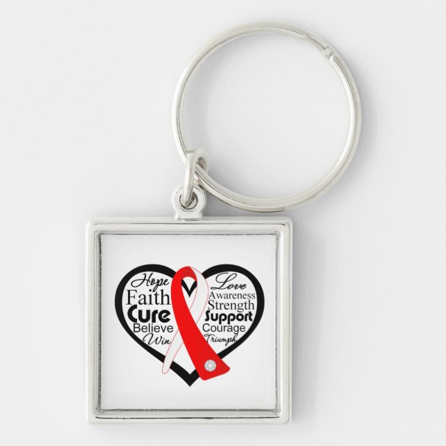 Aplastic Anemia Heart Ribbon Collage Keychain (Front)