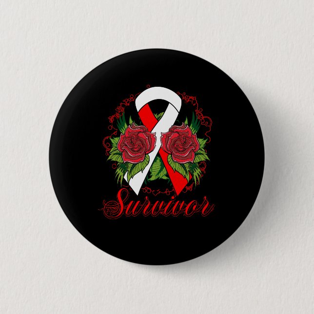 Aplastic Anemia Survivor Rose Grunge Tattoo 2 Inch Round Button (Front)