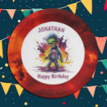 Apocalypse Birthday Zombie Boy Paper Plate<br><div class="desc">Apocalypse Birthday Zombie Boy Fiery Zombie personalized plates for a little boy. Click the "Customize it!" button to change the text size, text colour, font style and more! If this product has the option to transfer the design to another item, please make sure to adjust the design to fit if...</div>