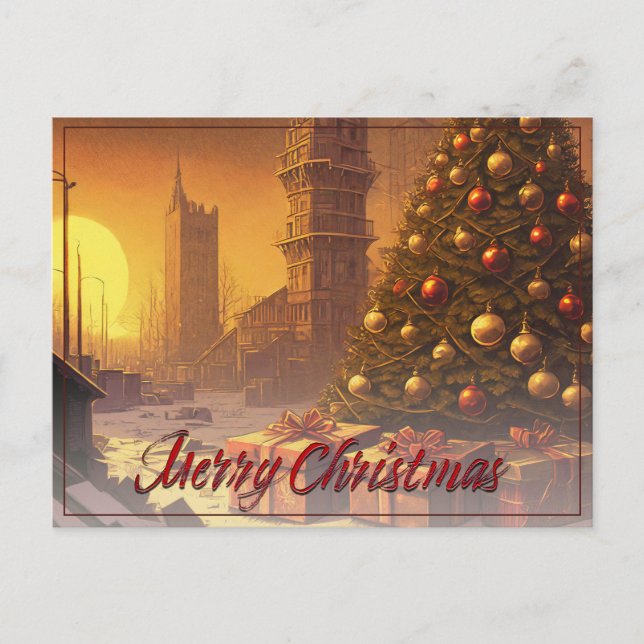 Apocalyptic Christmas Motif, with Presents Holiday Postcard (Front)