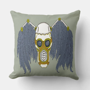 Apocalyptic Steampunk Dark Angel Skull Throw Pillow