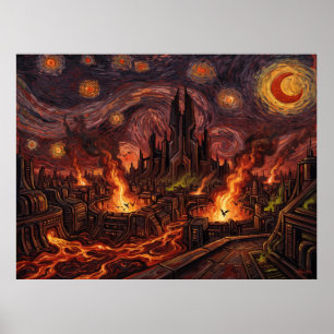 Apokolips Starry Night Comic Art Landscape Poster