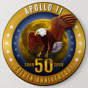 Apollo 11 50th Anniversary Golden Eagle and Moon - 6 Inch Round Button