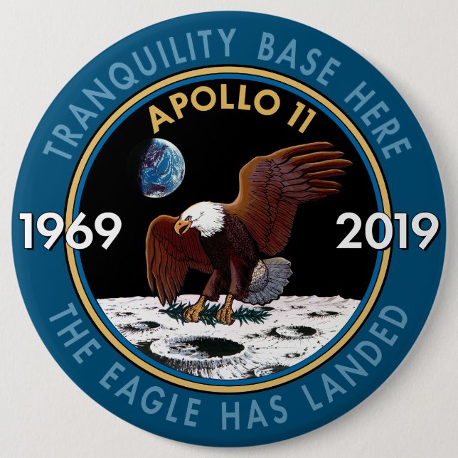 Apollo 11 50th Anniversary Mission Patch Insignia 6 Inch Round Button (Front)