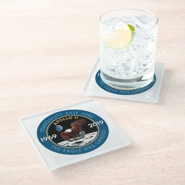 Apollo 11 50th Anniversary Mission Patch Insignia Glass Coaster (Angled)