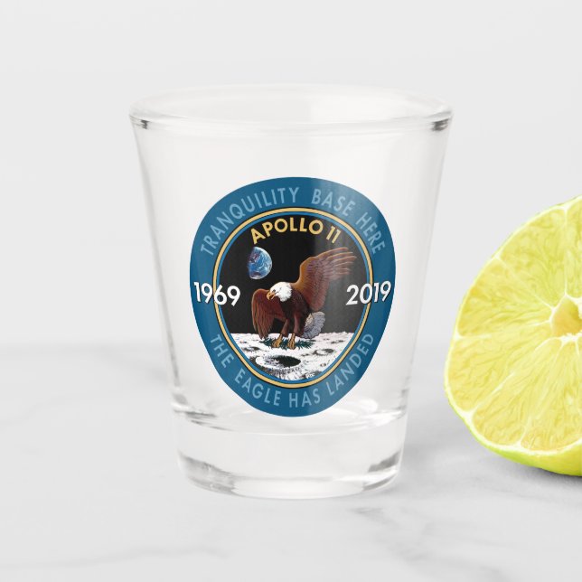 Apollo 11 50th Anniversary Mission Patch Insignia Shot Glass (Front)