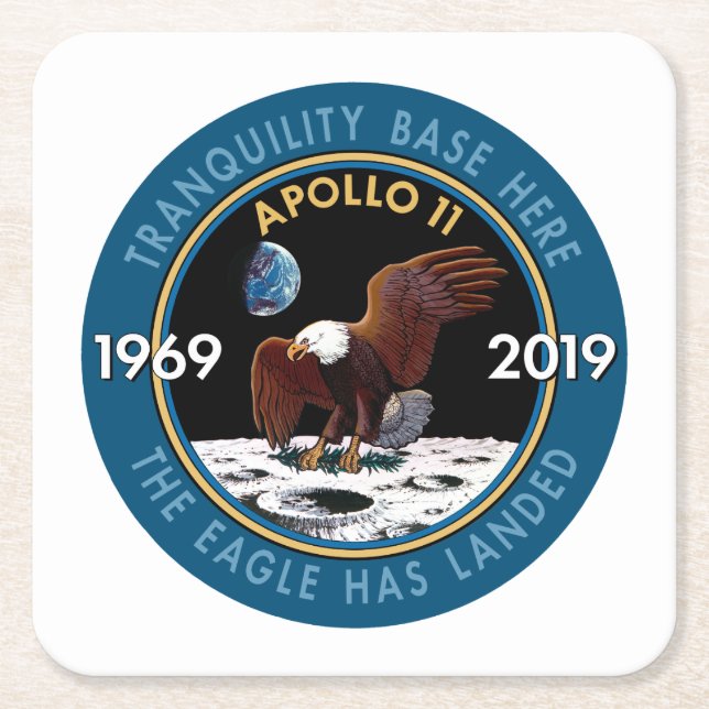 Apollo 11 50th Anniversary Mission Patch Insignia Square Paper Coaster (Front)